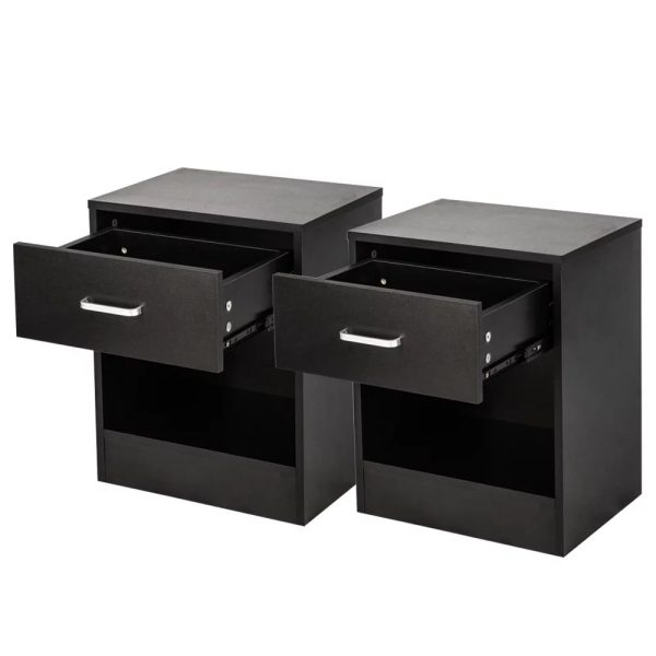 UBesGoo Set of 2 Nightstand, Bedside Table with 1 Drawer and 1 Storage Cabinet, Wooden Night Table, Black