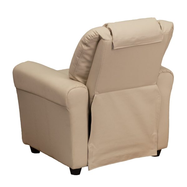 EMMA + OLIVER Beige Vinyl Kids Recliner with Cup Holder and Headrest - Image 7