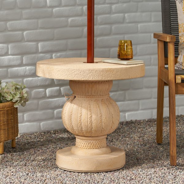 Speakes Outdoor Cast Stone Umbrella Holder Side Table - Image 2