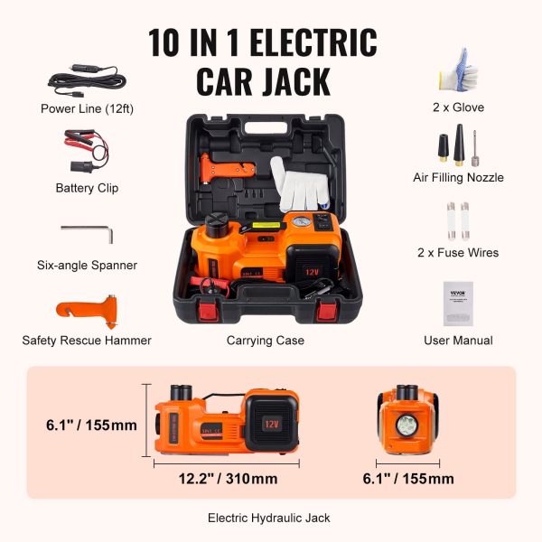 BENTISM Electric Car Jack, 5 Ton 12V Electric Hydraulic Car Floor Jack with Built-in Tire Inflator Pump for SUV Sedans - Image 6