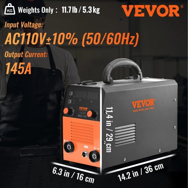 VEVOR 145A MIG Welder, 3 in 1 Combo Gasless MIG/Lift TIG/MMA with Welding Machine, 110 V Flux Core/Solid Wire Welding Machine with IGBT Inverter & MIG Torch - Image 7