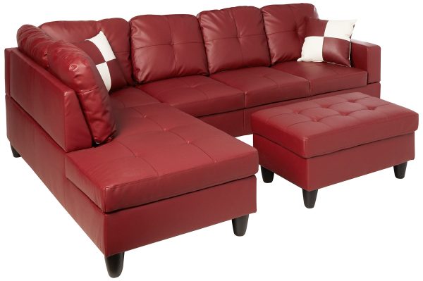 Beverly Fine Furniture Left Facing Russes Sectional Sofa Set With Ottoman, RED