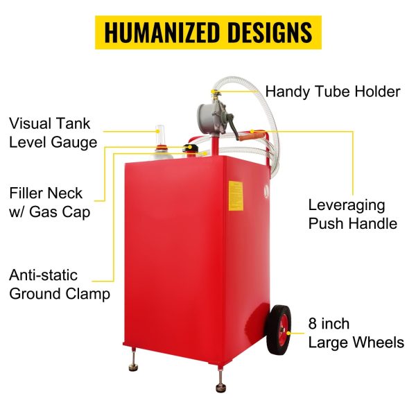 BENTISM Fuel Caddy Fuel Storage Tank 30 Gallon 2 Wheels with Manuel Pump, Red - Image 4