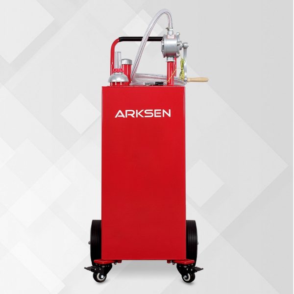 Arksen 30 Gallon Portable Gas Caddy Fuel Storage Tank Large Gasoline Diesel Can Hand Siphon Pump Rolling Wheels, Red - Image 2