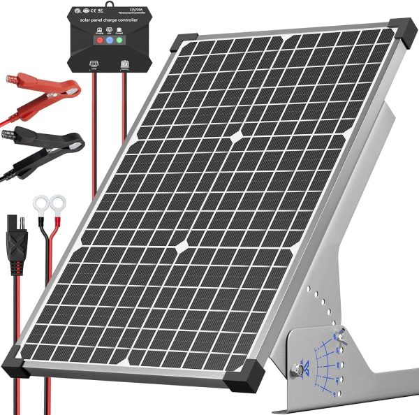 Voltset 30W Solar Panel Kit, 12v Solar Battery Trickle Charger Maintainer + 10A MPPT Charge Controller + Adjustable Mount Bracket,Waterproof Solar Panel Battery Charger for Car Boat Marine RV Roof