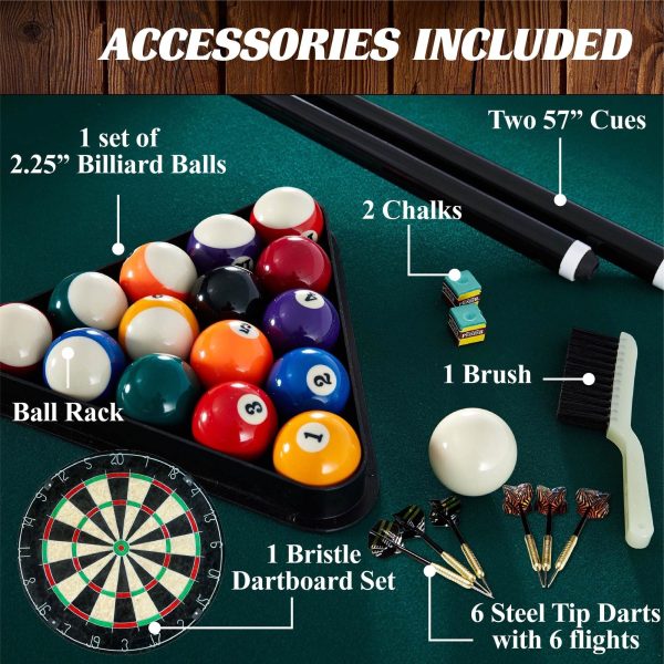 Barrington Billiard 84" Arcade Pool Table with Bonus Dartboard Set, Green - Image 7