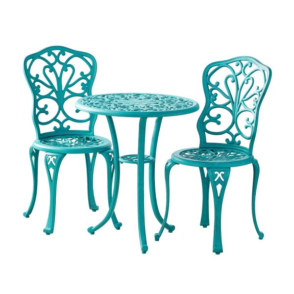 The Pioneer Woman Goldie 3-Piece Cast Aluminum Garden Bistro Set, Teal - Image 2