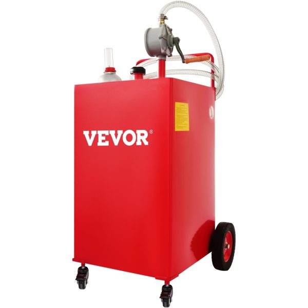 VEVOR 35-Gallon Fuel Caddy with Manual Transfer Pump, Gas Storage Tank on 4 Wheels for Gasoline, Diesel