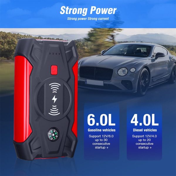 Xhy 39800mAh Car Jump Starter Portable Battery Pack Booster Jumper Box Emergency Start Wireless Charging Power Bank with LED Light - Image 3