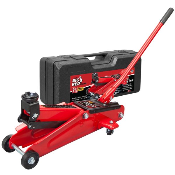 Big Red 2.5 Ton Hydraulic Steel Car Floor Jack with Blow Mold Carrying Storage Case,W8253S