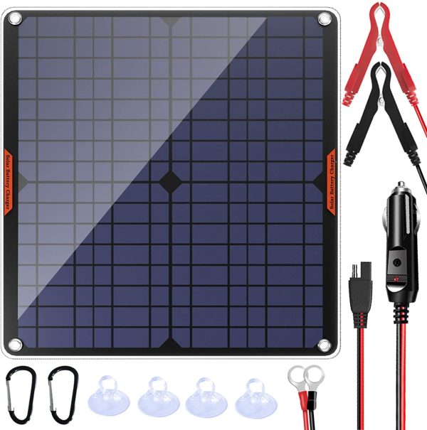 OYMSAE 20W 12V Solar Panel Car Battery Charger Portable Waterproof Power Trickle Battery Charger & Maintainer for Car Boat Automotive RV with Cigarette Lighter Plug & Alligator Clip