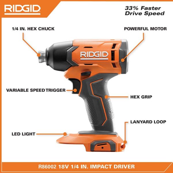 18V Cordless 2-Tool Combo Kit with 1/2 in. Drill/Driver, 1/4 in. Impact Driver, (2) 2.0 Ah Batteries, Charger, and Bag R9272 - Image 4