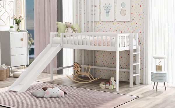 :Low Loft Bed with Slide and Ladder, Twin Size, White - Fun Slide, Space-Saving Design, Perfect for Kids - Image 6