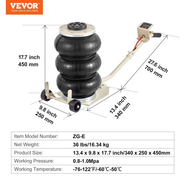 BENTISM Air Jack, 3 Ton/6600 lbs Triple Bag Air Jack, Airbag Jack with Six Steel Pipes, Lift up to 17.7 inch/450 mm, 3-5 s Fast Lifting Pneumatic Jack, with Long Handles for Car, Garage, Repair - Image 7