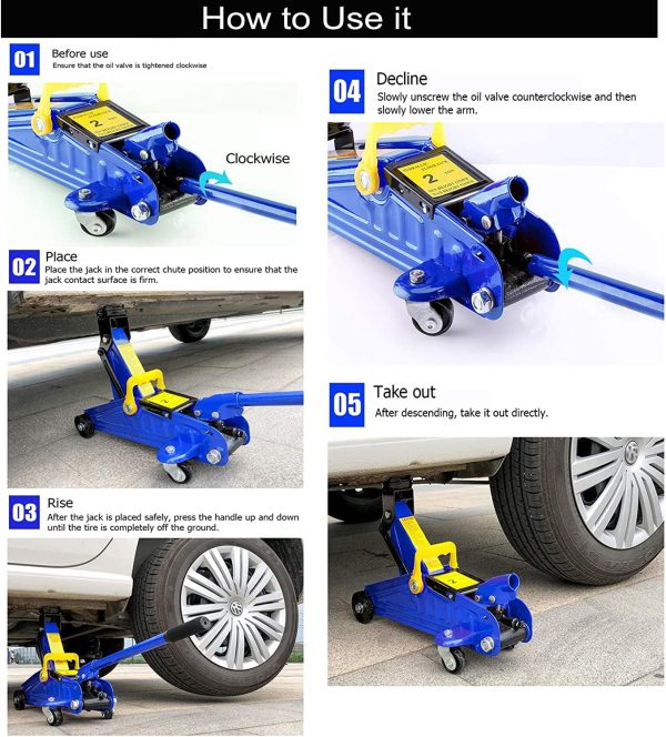 Dayplus 2T Floor Jack Car Trolley Jack Hydraulic Jack Quick Lift Jack with 2pcs Axle Stands 3 Ton - Image 5