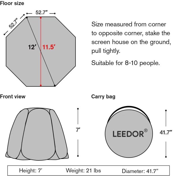 Screen House Tent Instant Room Outdoor Canopy 12x12 Gray - Image 2