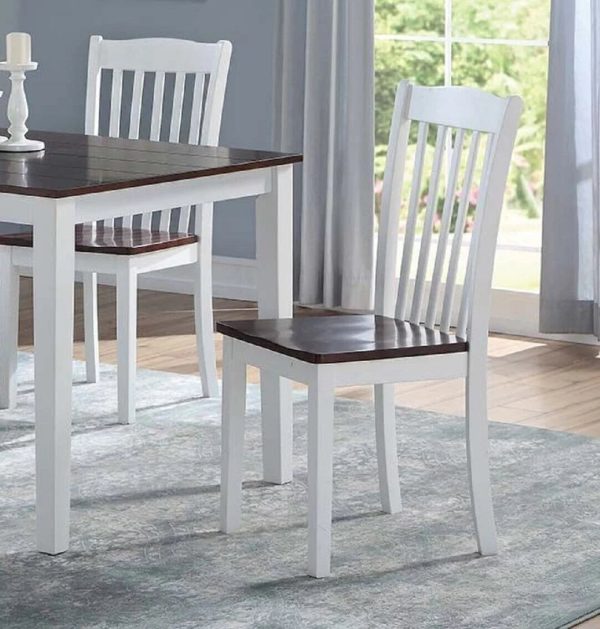 Dining Side Chairs 4pc Set White and Walnut Finish Wooden Seat Dining Room Furniture - Image 3