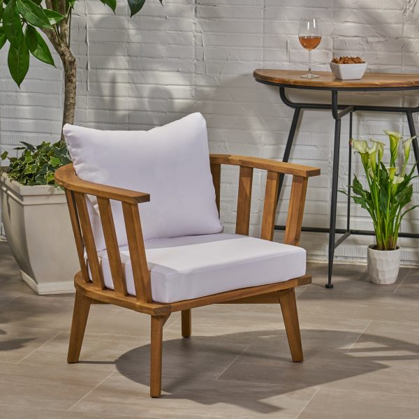 Dean Outdoor Wooden Club Chair with Cushions, White and Teak Finish - Image 2