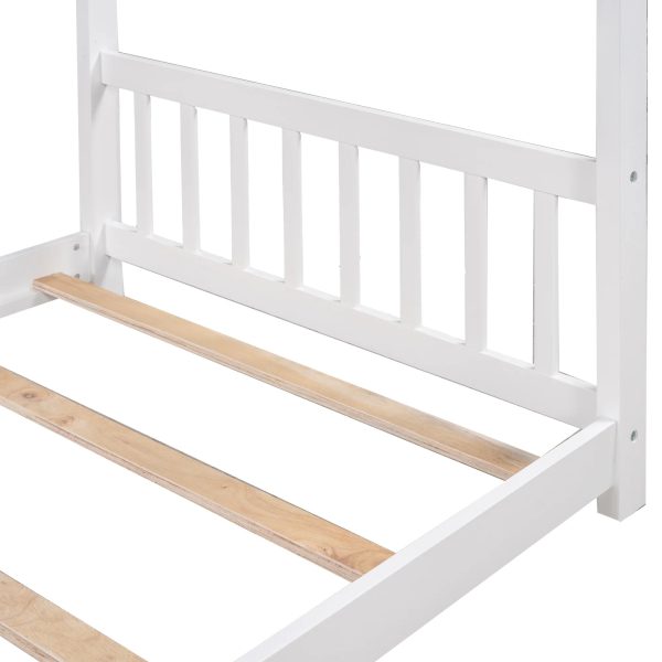 Twin Size White House Platform Bed with Roof Design Headboard and Footboard, Kids Bedroom Furniture - Image 6