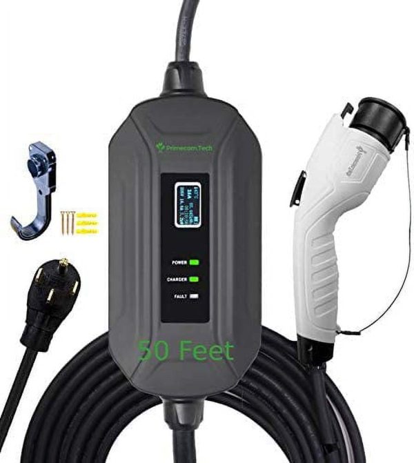 PRIMECOM Level 2 EV Charger 220 240V, Portable EVSE Electric Vehicle Charging Cable (50 Feet, 14-50P)