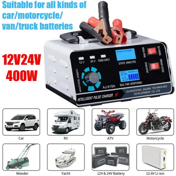 JahyShow Heavy Duty Smart Car Battery Charger: 400W 12V/24V Powerhouse for All Vehicles