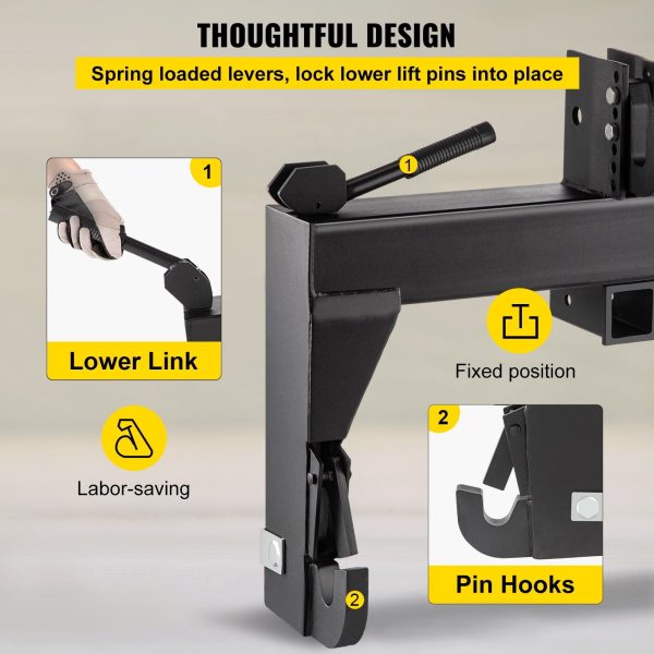 VEVOR 3-Point Quick Hitch, 3000 LBS Lifting Capacity Tractor Quick trailer hitch, Adaptation to Category 1 & 2 Tractors, No welding & 5 level Adjustable bolt - Image 2