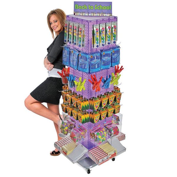 Azar Displays 701465-PNK Pink Four-Sided Pegboard Tower Floor Display on Revolving Wheeled Base. Spinner Rack Stand. Panel Size: 14"W x 60"H - Image 5