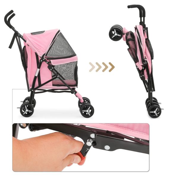 MoNiBloom Foldable Lightweight Dog Stroller for Small Medium Dogs, Pet Stroller,4 Wheel, Pink - Image 9