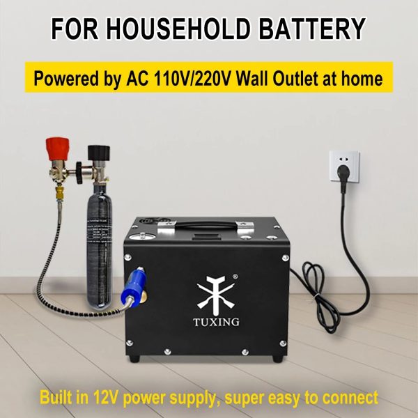 TUXING 4500Psi PCP Air Compressor,Auto-Stop,Oil/Water-Free, High Pressure Air Compressor for Paintball Tank Pump with Water/Oil Separator,Built-in Power Adapter(110V AC or 12V Car Battery) - Image 3