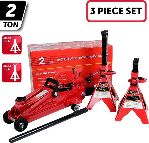 K Tool International KTI63097A 2 Ton Trolley & Jack Stands Combo - Image 2