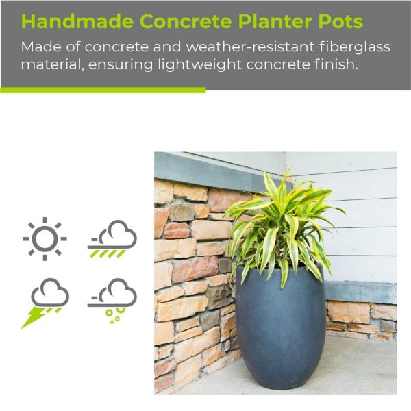 KANTE 21.7 in. Tall Charcoal Lightweight Concrete Round Outdoor Planter RC0066A-C60121 - Image 5