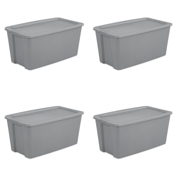 Sterilite 50 Gallon Tote Box Plastic， Titanium， Set of 4