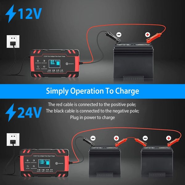 Car Battery Charger 12V 8A 24V 4A Smart Automatic Battery Charger with LCD Display - Image 6