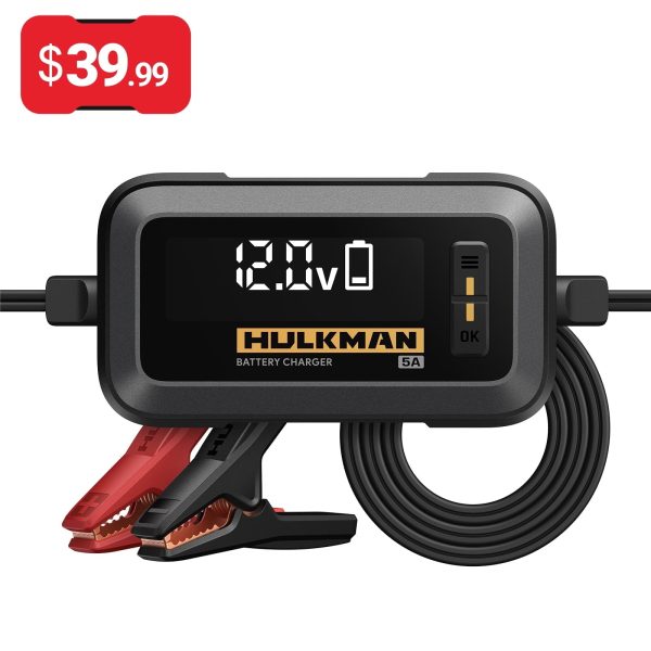 HULKMAN Sigma 5 Battery Trickle Charger, 5A 6V/12V Automatic Smart Car Battery Charger, Battery Maintainer, and Desulfator with Intelligent Interface