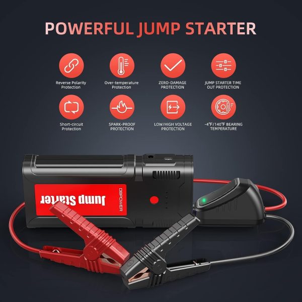 DBPOWER Car Jump Starter - 2500A Peak, 21800mAh Battery, Quick Charge, 12V Portable Booster for 8.0L Gas/6.5L Diesel Engines,Black Red - Image 4