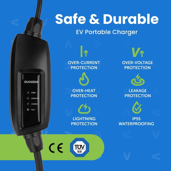 EV Charge+ Duosida Level 2 EV Charger – 16 Amp SAE J1772 Portable EV Charging Station – 25 Ft Cord with NEMA 6-20P – Charging Cable EVSE Travel Case - Image 5