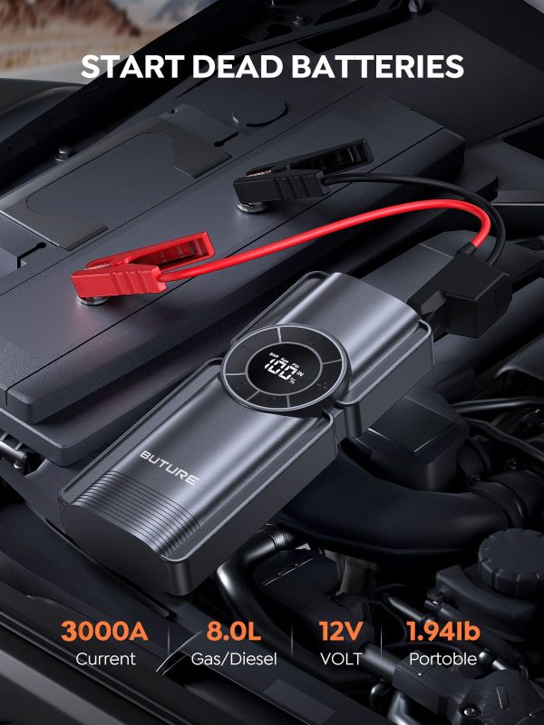 Car Jump Starter With Air Compressor Power Bank 3000A 20000mAh 12V Car Battery Jump Starter 150PSI Digital Tire Inflator Portable Battery Jump Box Buture - Image 2