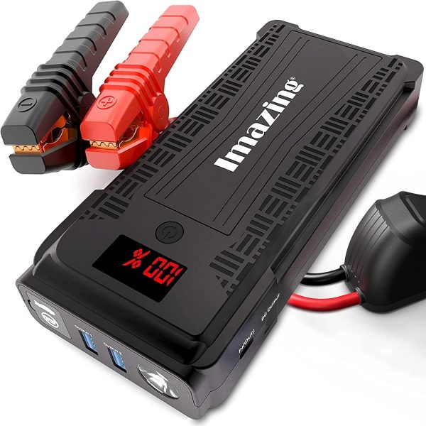 Imazing Portable Car Jump Starter - 2500A Peak 20000mAH (Up to 8L Gas/8L Diesel Engine) 12V Auto Battery Booster Portable Power Pack with LCD Display, QC 3.0 and LED Light