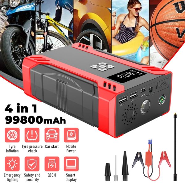 MDHAND Car Jump Starter, Car Emergency Start Power Supply Portable Air Pump All-In-One Machine with Built-in LED Light - Image 4