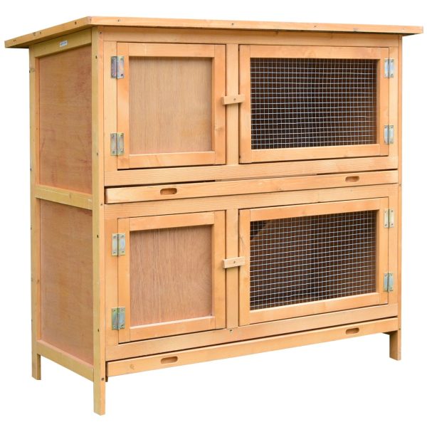 Pawhut Solid Wood Rabbit/Bunny Hutch with 2 Large Main Rooms, Yellow