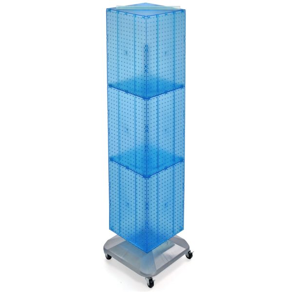 Azar Displays 701465-BLU Blue Four-Sided Pegboard Tower Floor Display on Revolving Wheeled Base. Spinner Rack Stand. Panel Size: 14"W x 60"H