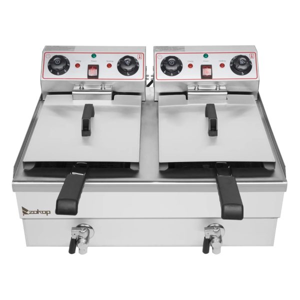 EH102V 16.9QT Stainless Steel Double Tank Deep Fryer 3400W MAX (8L + 8L Capacity) - Large Handle, Ideal for Big Blue Fans - Image 7