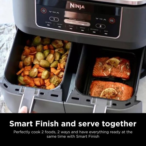 Ninja DZ201 Foodi 8 Quart 6-in-1 DualZone 2-Basket Air Fryer with 2 Independent Frying Baskets, Match Cook & Smart Finish to Roast, Broil, Dehydrate & More for Quick, Easy Meals, Grey - Image 5