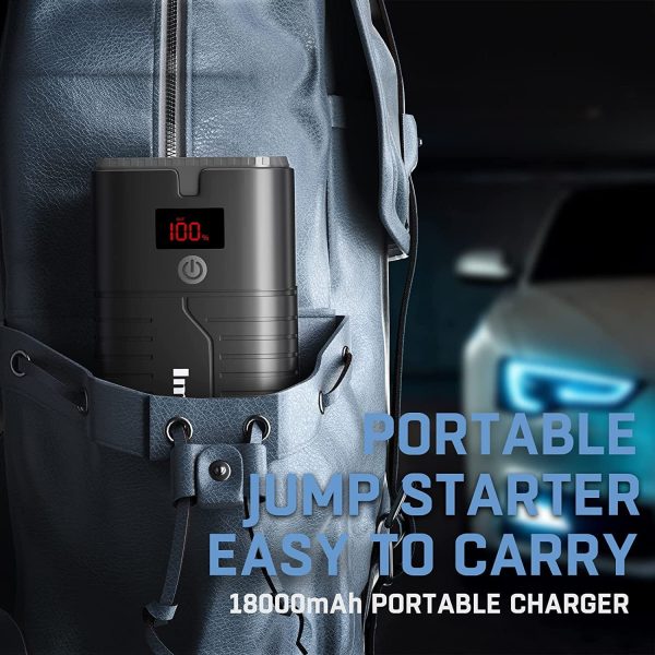 Imazing Portable Car Jump Starter 2000A Peak 18000mAH, 12V Auto Battery Booster Portable Power Pack with LCD Display Jumper Cables, QC 3.0 and LED Light - Image 7