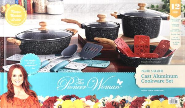 The Pioneer Woman Prairie Signature 12-Piece Cast Aluminum Cookware Set, Charcoal Speckle - Image 3