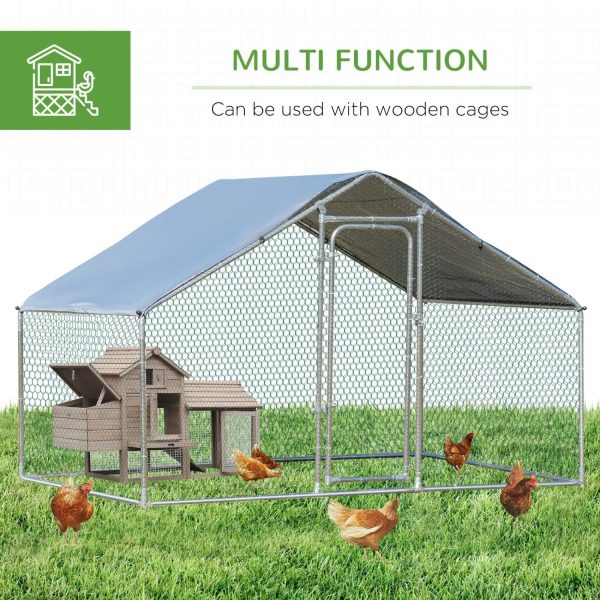 XCJDILAO PawHut Large Coop Metal Run with Waterproof and Anti-UV Cover Spire Shaped Walk-in Fence Cage Hen House for Outdoor and Yard Farm Use 1.26” Tube Diameter 9.8‘ x 6.6‘ x 6.4‘ - Image 5