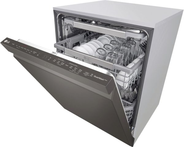 LG - Top Control Dishwasher with QuadWash, TrueSteam, and 3rd Rack - Black stainless steel