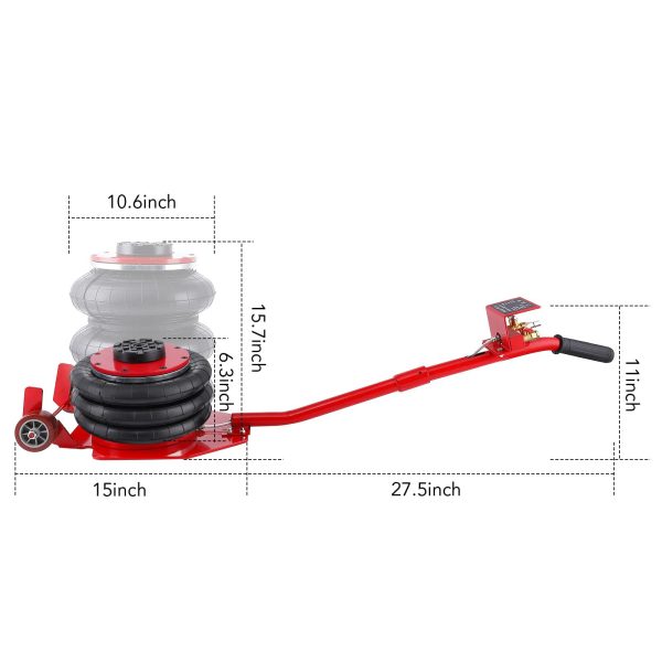 WhizMax 3 Ton/6600LBS Triple Bag Air Jack, Long Hand, Lifting Height Up to 15.75 Inches, Portable and Easy to Use, Red - Image 2