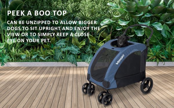 Vergo Dog Stroller Pet Jogger Wagon Foldable Cart with 4 Wheels, Adjustable Handle, Zipper Entry, Mesh Skylight Pet Stroller for Small to Large Dogs and Other Pet Travel (Blue) - Image 4