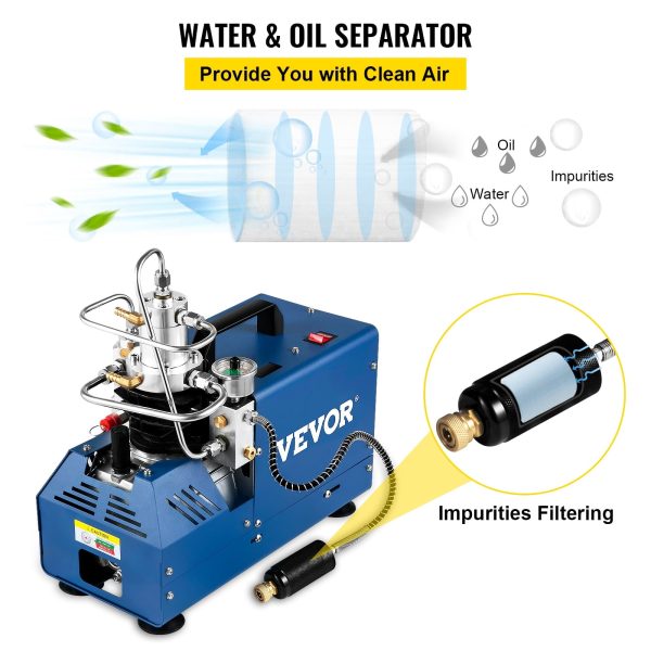 VEVORbrand High Pressure Compressor, 4500PSI/30MPA/300BAR High Pressure Air Compressor, 1800W 110V Automatic Stop Air Rifle Compressor for Paintball Air Rifle, PCP Rifle, Air Pistol, Diving Bottle - Image 5